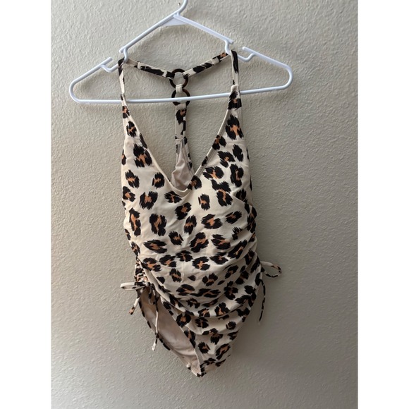 Kona Sol Other - Kona Sol Womens Leopard Print Swimsuit Side Tie O-Ring Racerback
 M A933